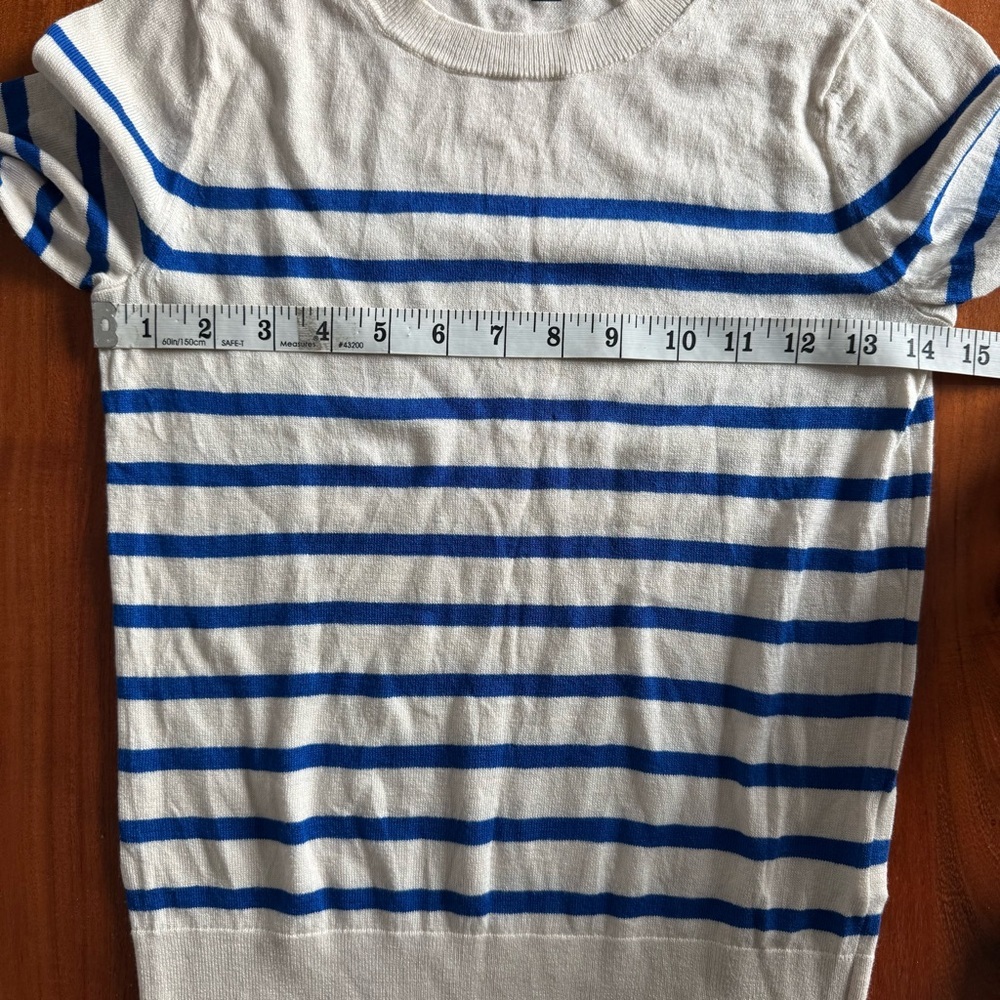 Banana Republic Blue and Cream Striped Crewneck Sweater with a Fun Pop of Red - Picture 4 of 8